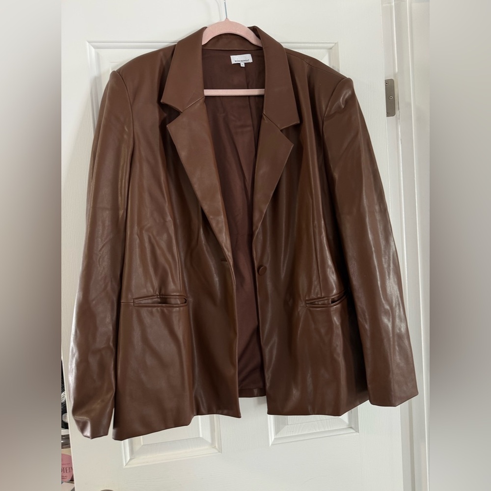Weworewhat Brown Leather Blazer Jacket